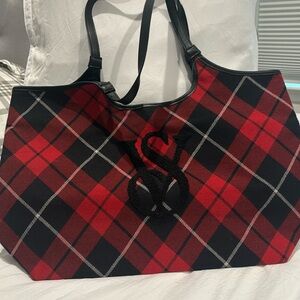 Victoria Secret red/black plaid tote bag NEW